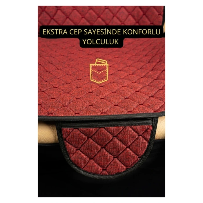 Peugeot 3008 2024 hybridTerletmez Kaymaz Keten Oto Minder Kılıf Komple Set ( 7 Parça ) Kırmızı