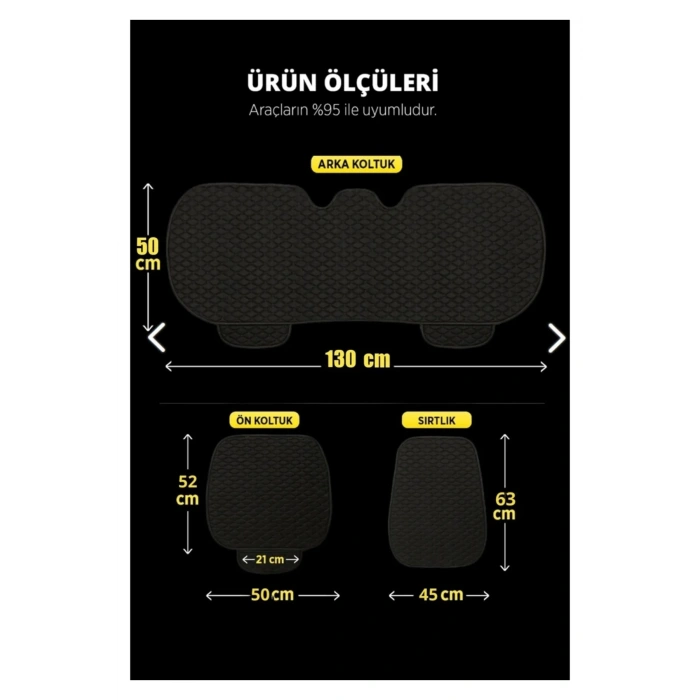 Honda Civic 1996-2001 -SedanTerletmez Kaymaz Keten Oto Minder Kılıf Komple Set ( 7 Parça ) Füme