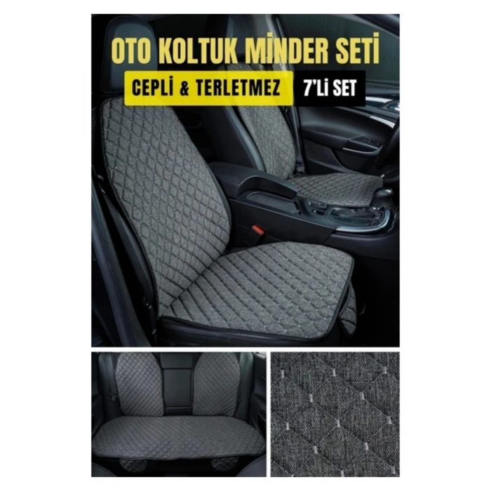 Hyundai i30 2012-2017Terletmez Kaymaz Keten Oto Minder Kılıf Komple Set ( 7 Parça ) Gri