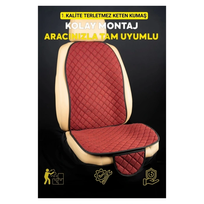 Audi A3 2020+Terletmez Kaymaz Keten Oto Minder Kılıf Komple Set ( 7 Parça ) Kırmızı