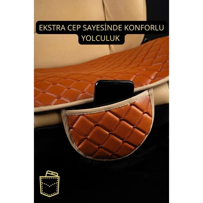 Araç Koltuk Minderi Oturak Takım 3 Parça Aracınıza Değer Katın Taba Deri Taba Iplik