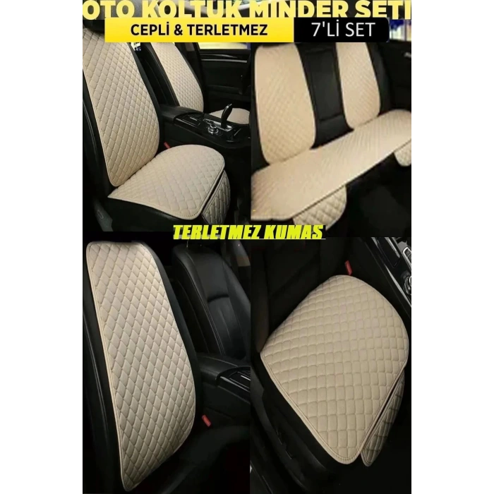 Audi A4 Terletmez Kumaş Minder Seti 7 Parça Ön Ve Arka Oturak Sırt Dayama Minder Bej-bej