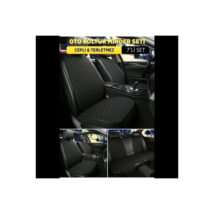 Audi S8 Uyumlu Terletmez Kumaş Minder Seti 7 Parça Full Takım siyah-siyah