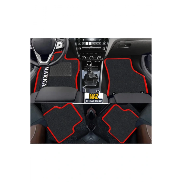 BMW E 90 2005 - 2011 Siyah Halı Kırmızı Kenar Petek Topuk