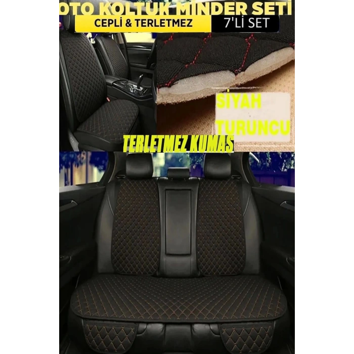 Dacia Lodgy Terletmez Kumaş Minder Seti 7 Parça Full Takım Siyah-Turuncu