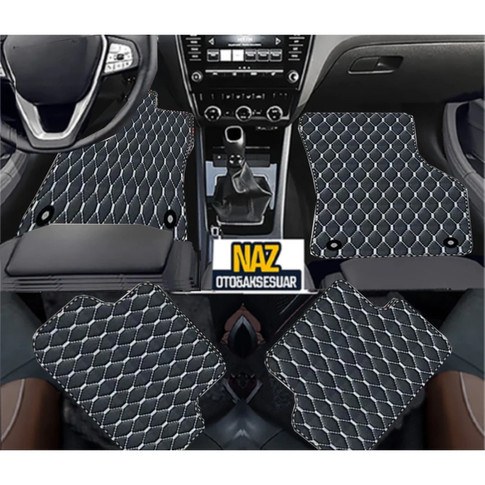 Fiat Egea Cross 2020+ Uyumlu Beyaz Dikişli Siyah Deri Paspas