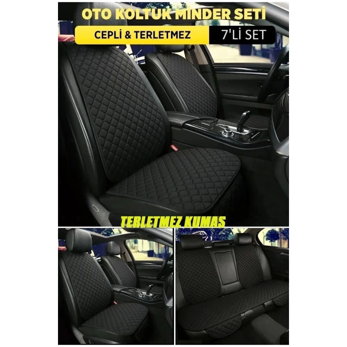 Geely Echo Terletmez Kumaş Minder Seti 7 Parça Full Takım siyah-siyah