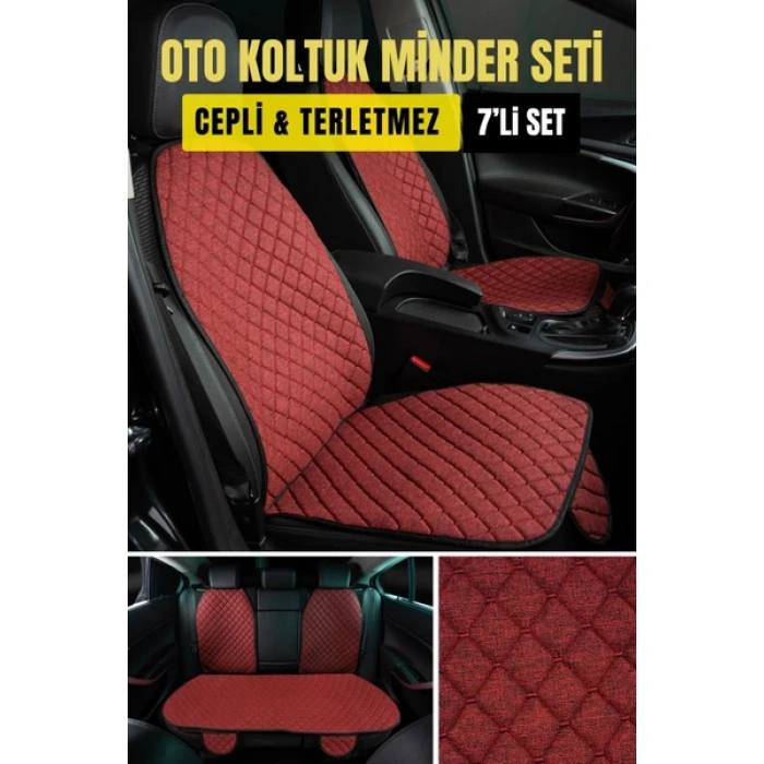 HONDA INTERGRATerletmez Kaymaz Keten Oto Minder Kılıf Komple Set(7Parça) Kırmızı