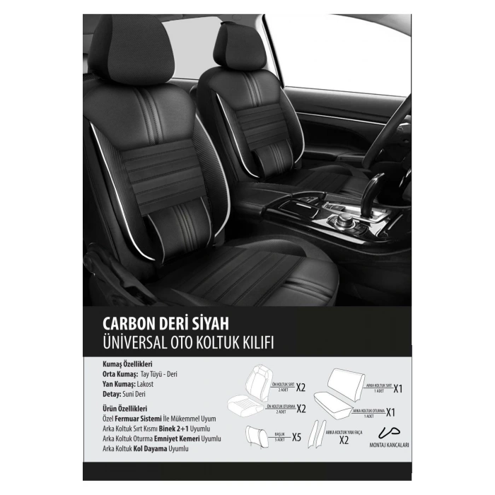Hyundai I10 Koltuk Kılıfı Carbon Deri Siyah