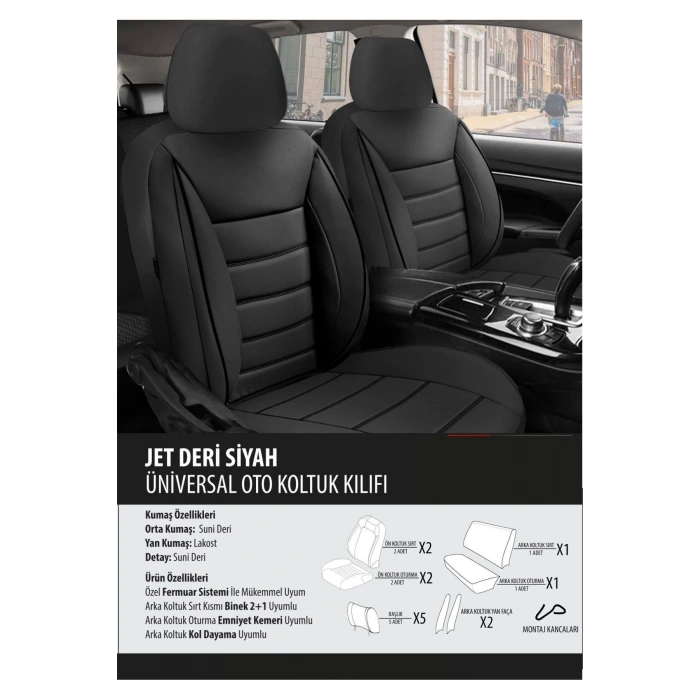 Hyundai I10 Koltuk Kılıfı Jet Deri Siyah