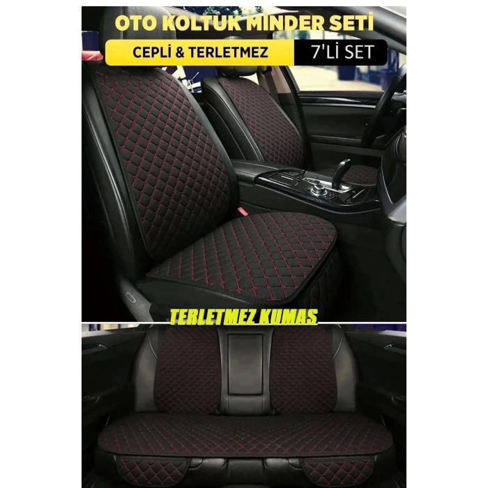 Hyundai Matrix Terletmez Kumaş Minder Seti 7 Parça Full Takım siyah-kırmızı