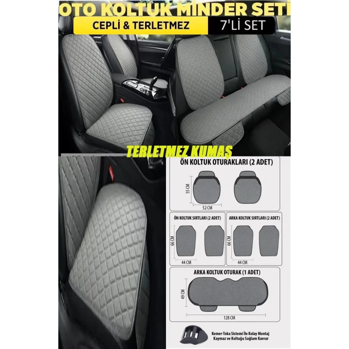 Hyundai Sonata Terletmez Kumaş Minder Seti 7 Parça Full Takım Gri-Gri