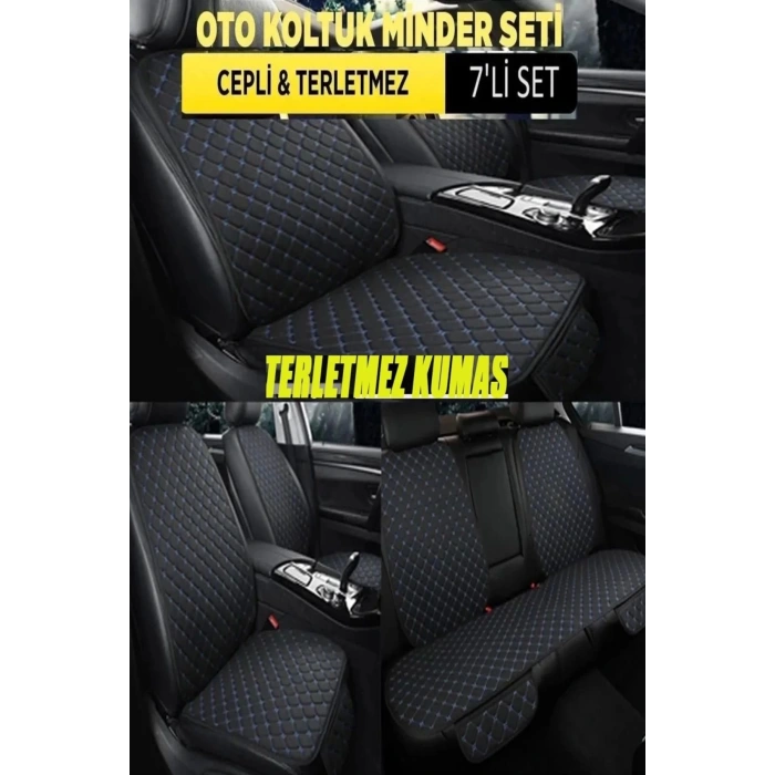 LAMBORGHİNİ HURACANUyumlu  Terletmez Kumaş Minder Seti 7 Parça Full Takım siyah-mavi
