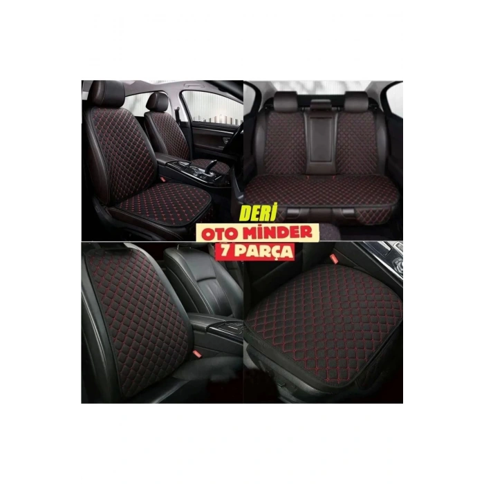 PORSCHE BOXTER Koltuk Deri Minderi 7 Parça Ön Ve Arka Oturak Sırt Dayama Minder siyah-kırmızı