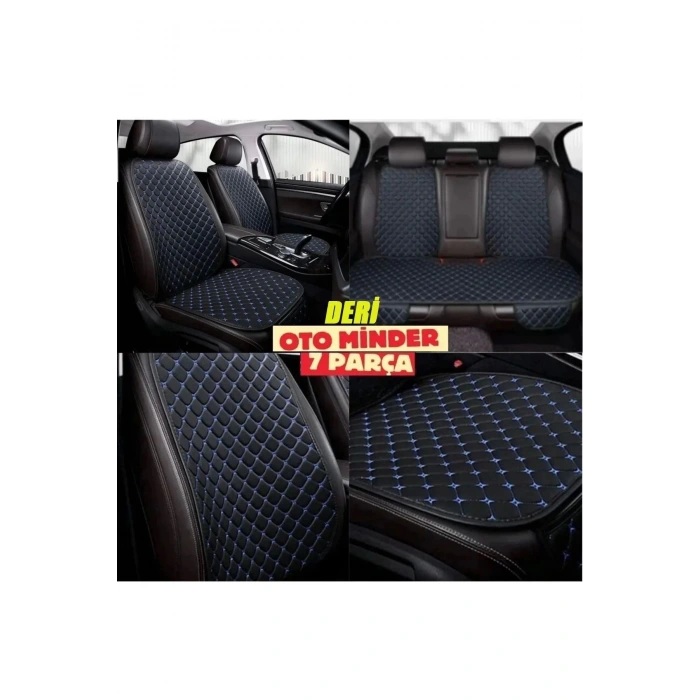 PORSCHE BOXTER Koltuk Deri Minderi 7 Parça Ön Ve Arka Oturak Sırt Dayama Minder siyah-mavi
