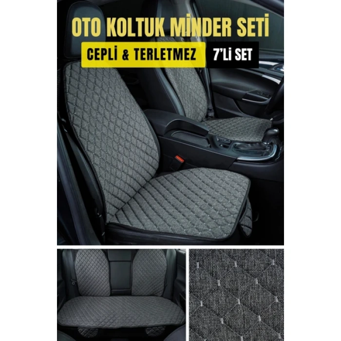 Renault Koleos-2008-2015-tkmTerletmez Kaymaz Keten Oto Minder Kılıf Komple Set(7Parça) Gri