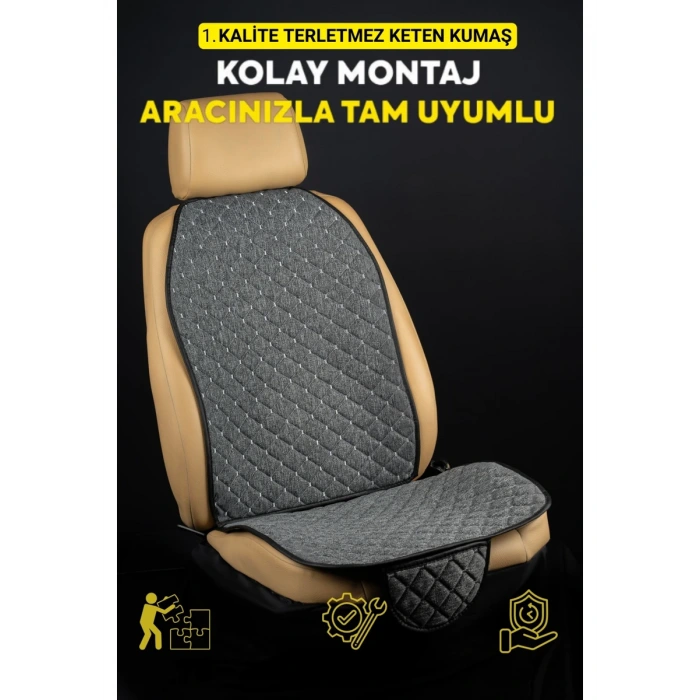 RENAULT Taliant 2021 Sonrası Terletmez Kaymaz Keten Oto Minder Kılıf Komple Set(7Parça) Gri