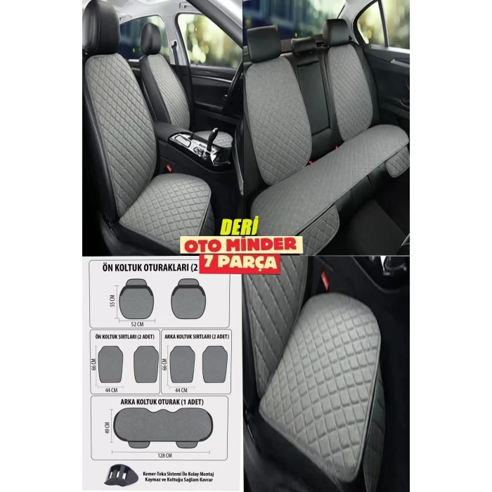 Skoda Fabia Koltuk Deri Minderi 7 Parça Ön Ve Arka Oturak Sırt Dayama Minder Gri-Gri