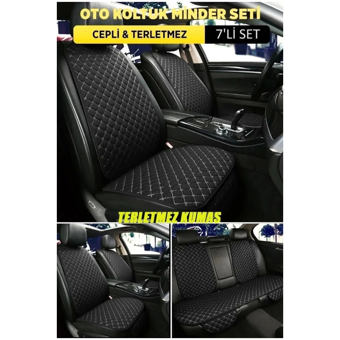 Smart Forfour Uyumlu Terletmez Kumaş Minder Seti 7 Parça Full Takım siyah-beyaz