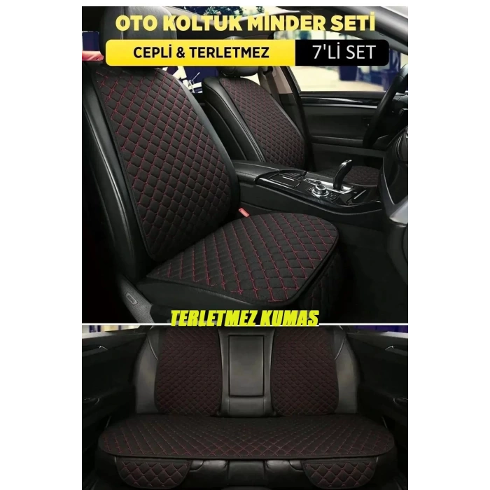 Subaru Outback Terletmez Kumaş Minder Seti 7 Parça Full Takım siyah-kırmızı