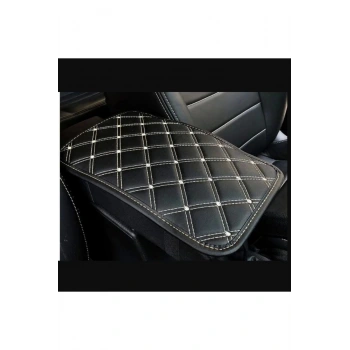 Araba Kol Dayama Örtüsü Kare Siyah Deri Gümüş Desen