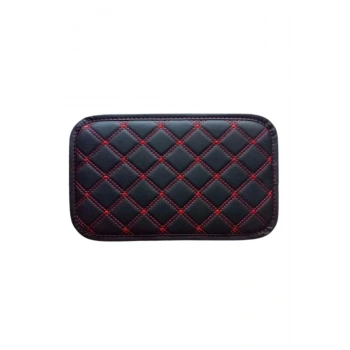 Kol Dayama Örtüsü Kare Siyah Deri Kırmızı Desen