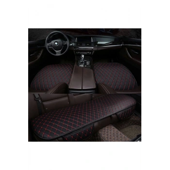 Araba Koltuk Minderi Ön-arka Takım 3 Parca Terletmez Kumaş Minder Siyah Kumaş-kırmızı Dikiş