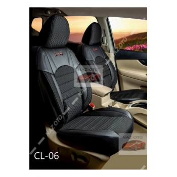 FIRST CLASS Kapitone Kumaş Siyah Deri ORTAPEDİK Oto Kılıfı