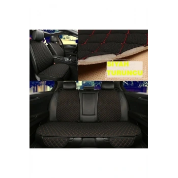 Araba Terletmez Ergonomik Koltuk Minderi (7 PARÇA) - 5 Koltuk Tam Set Siyah Turuncu