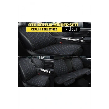 Araba Terletmez Ergonomik Koltuk Minderi (7 Parça) - 5 Koltuk Tam Set Siyah Mavi