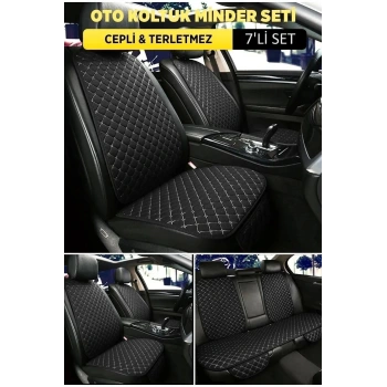 Araba Terletmez Ergonomik Koltuk Minderi (7 Parça) - 5 Koltuk Tam Set Siyah Beyaz