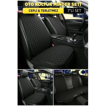 Araba Terletmez Ergonomik Koltuk Minderi (7 PARÇA) - 5 Koltuk Tam Set Siyah Siyah