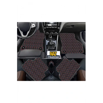 FORD ECOSPORT 2016 + Uyumlu Kırmızı Dikişli Siyah Deri Paspas