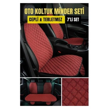 Honda Civic 1996-2001 -SedanTerletmez Kaymaz Keten Oto Minder Kılıf Komple Set ( 7 Parça ) Kırmızı