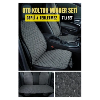Hyundai i30 2012-2017Terletmez Kaymaz Keten Oto Minder Kılıf Komple Set ( 7 Parça ) Gri