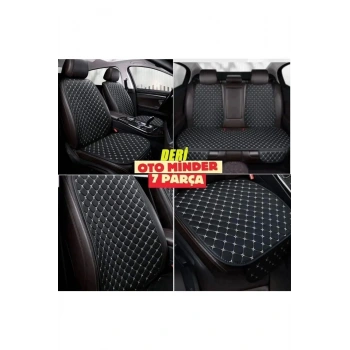 Araba Koltuk Deri Minderi 7 Parça Ön ve Arka Oturak Sırt Dayama Minder Siyah Beyaz