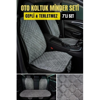 Araba Terletmez Ergonomik Koltuk Minderi (7 PARÇA) - 5 Koltuk Tam Set (GRİ_GRİ)
