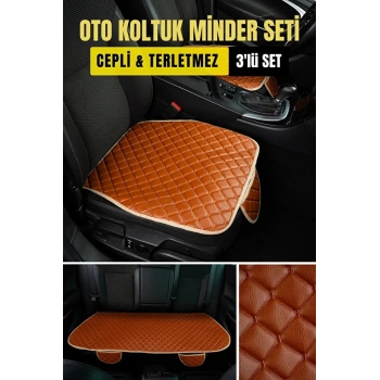 Araç Koltuk Minderi Oturak Takım 3 Parça Aracınıza Değer Katın Taba Deri Taba Iplik