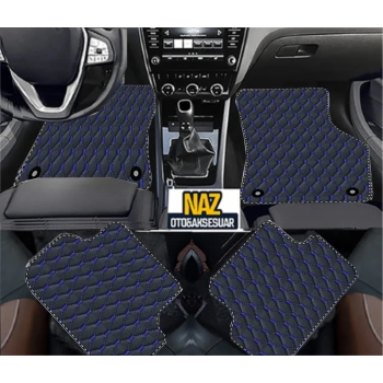 Audi A4 1996-2001 Uyumlu Mavi Dikişli Siyah Deri Paspas