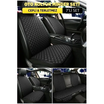 Audi Q7 Uyumlu Terletmez Kumaş Minder Seti 7 Parça Full Takım siyah-beyaz