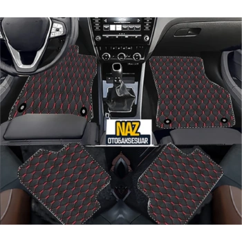 BMW E 87 2004-2011 Uyumlu Kırmızı Dikişli Siyah Deri Paspas