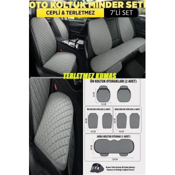 CHEVROLET TRAX Terletmez Kumaş Minder Seti 7 Parça Full Takım Gri-Gri