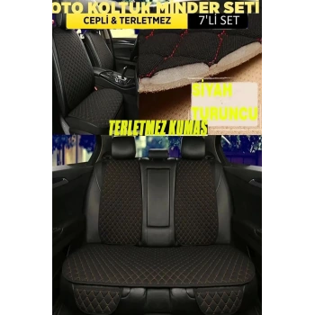 Citroen Berlingo Terletmez Kumaş Minder Seti 7 Parça Full Takım Siyah-Turuncu