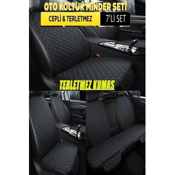 Fiat Fiorino Terletmez Kumaş Minder Seti 7 Parça Full Takım siyah-mavi