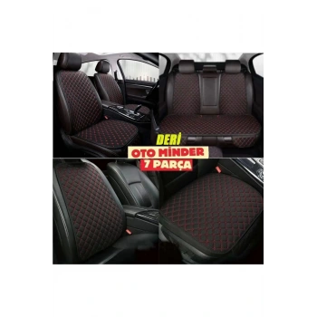 Fiat Freemont Koltuk Deri Minderi 7 Parça Ön Ve Arka Oturak Sırt Dayama Minder siyah-kırmızı