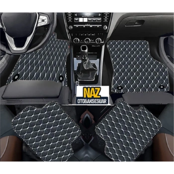 Ford Mondeo 2007-2014 Uyumlu Beyaz Dikişli Siyah Deri Paspas