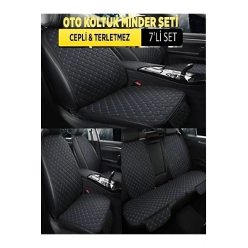 Mini Min Terletmez Kumaş 7 Parça Full Takım siyah-mavi tüm yerli ve yabancı araçlara uyumludur