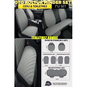Mitsubishi Outlander Terletmez Kumaş Minder Seti 7 Parça Full Takım Gri-Gri