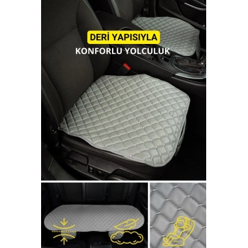 Opel Corsa Deri Silinebilir Cepli Oto Kılıf-Minder Oturak Seti (3 parça) Gri
