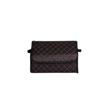 Oto Bagaj Organizeri Kapitone Deri Çanta Kırmızı Dikişli Siyah